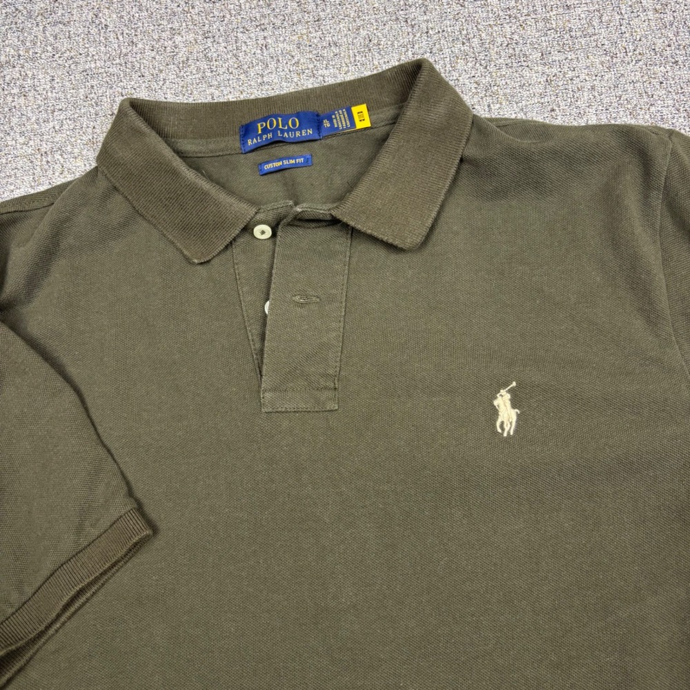 Polo Ralph Lauren Polo Shirt Mens XL Custom Slim Fit Olive Green Short Sleeve